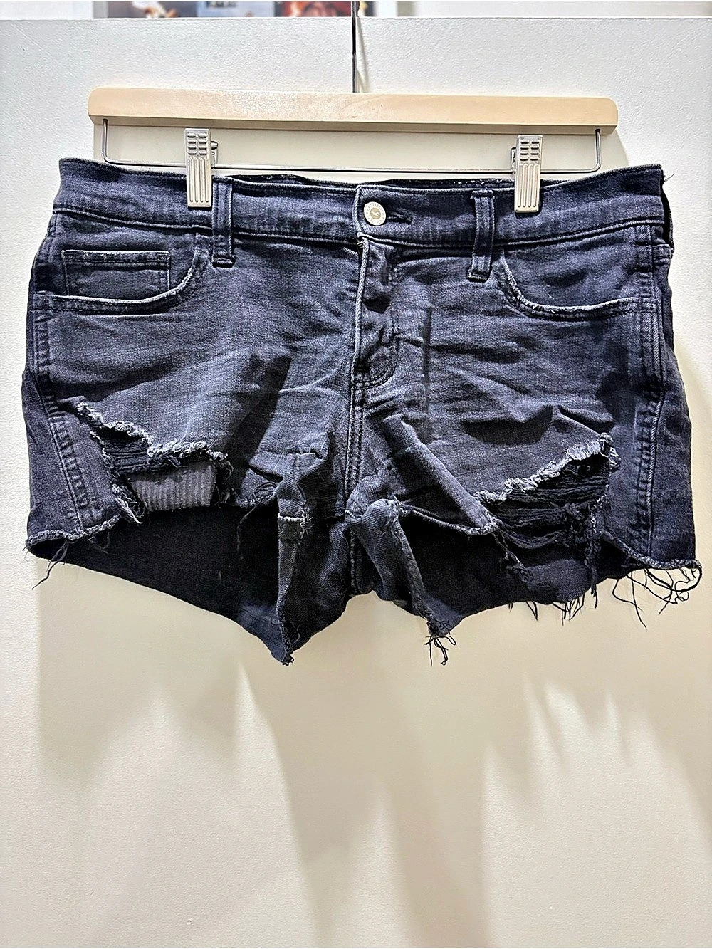 Hollister Distressed Denim Jean Shorts in Black
